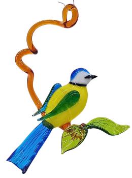 Hängevogel, Blaumeise auf Ast -hellblau-